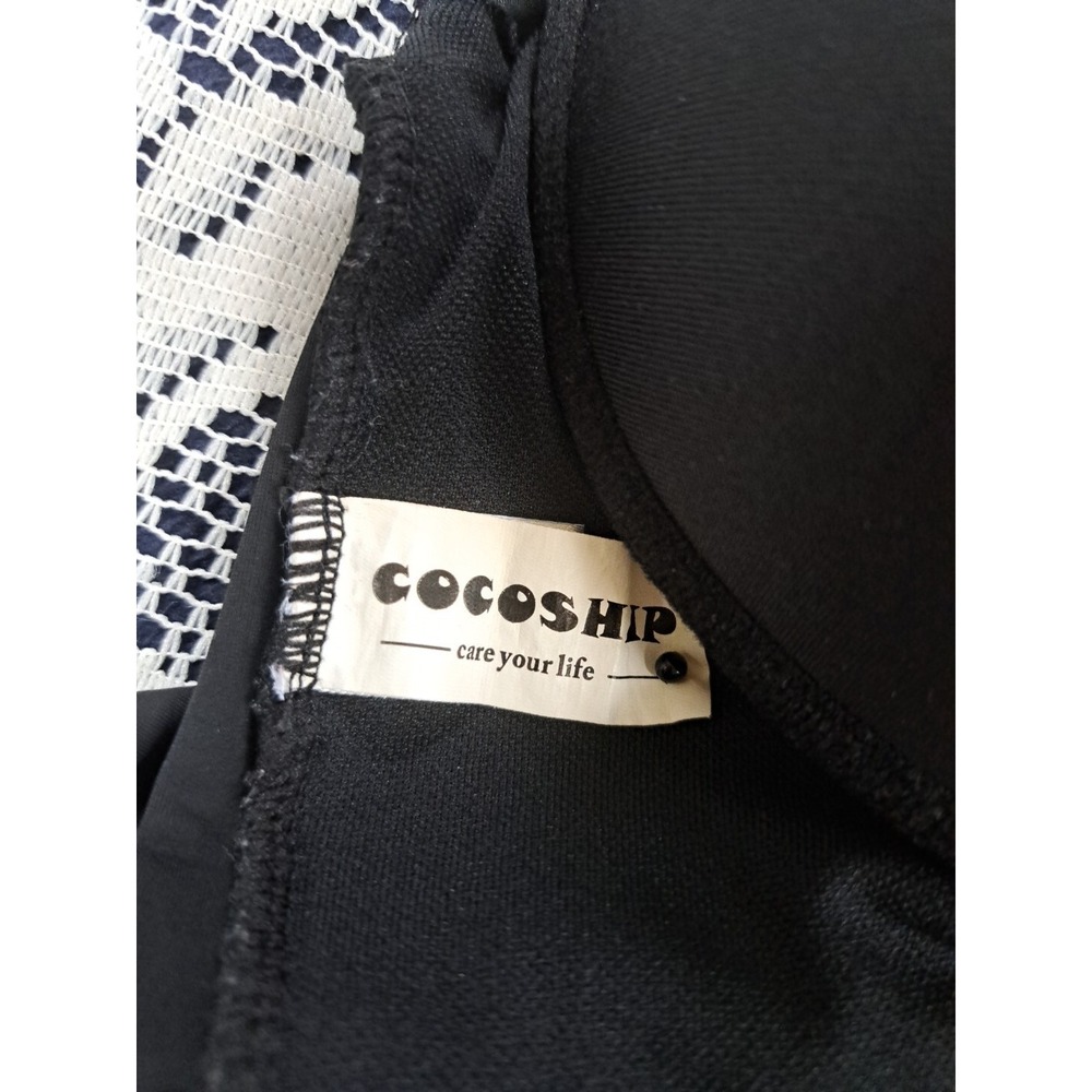 Cocoship Swimsuit Woman's Size M Solid Black One Piece Built-in Bra Halter Top - Picture 3 of 12